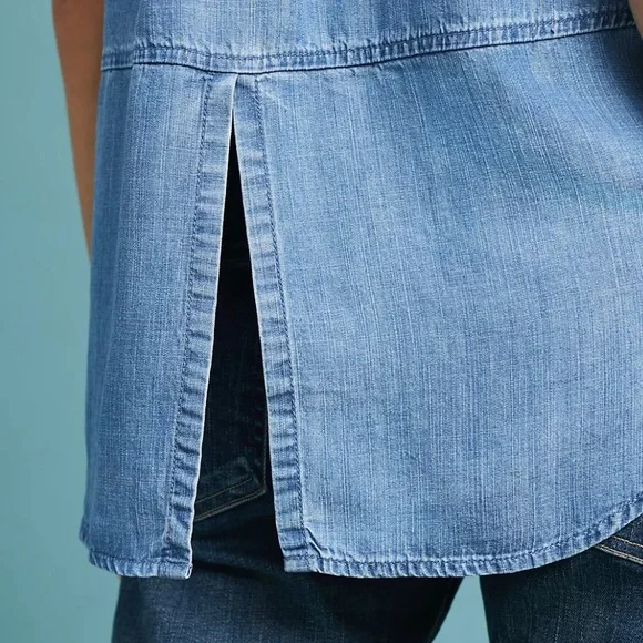 *SOLD* Anthropologie Cloth & Stone Split Back Chambray Button Down - Picture 5 of 10